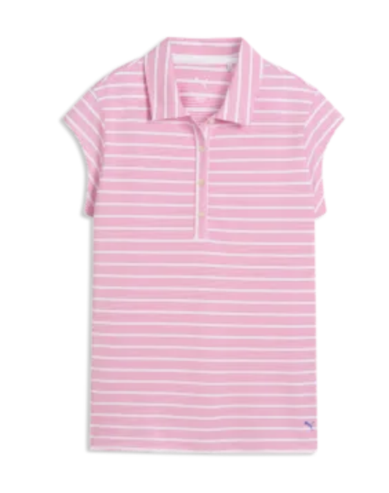 Puma Polo Lady Pique Yd Stripe Cap Sleeve White Glow-Pink Opal